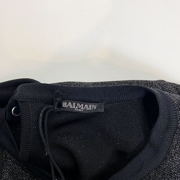 NWT $2750 Balmain Asymmetric One Shoulder Metallic-Knit Argent Noir Dress Sz 36 - Picture 11 of 15